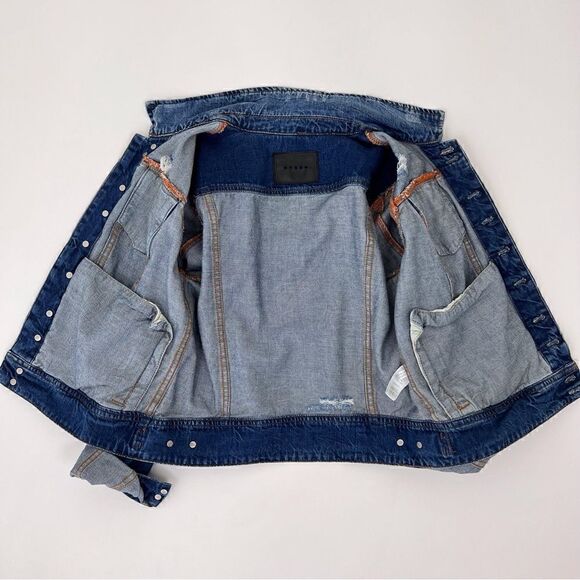 Anthropologie BLANK NYC Jean Jacket Blue Button Front Pockets Distressed - Picture 6 of 11
